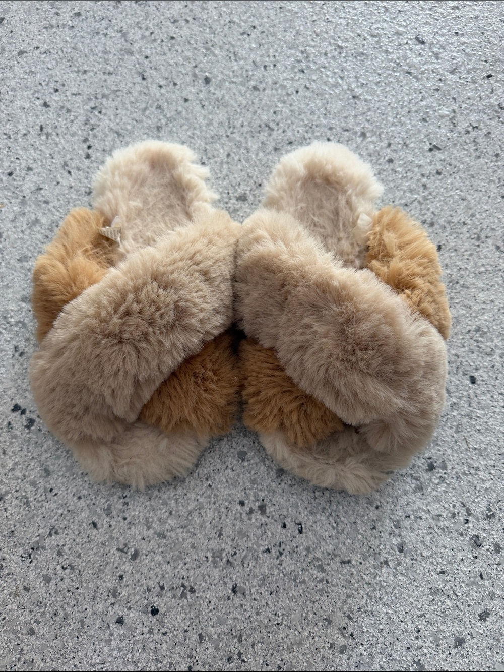 Target Kids Faux Fur Crisscross Slippers in Tan and Cream